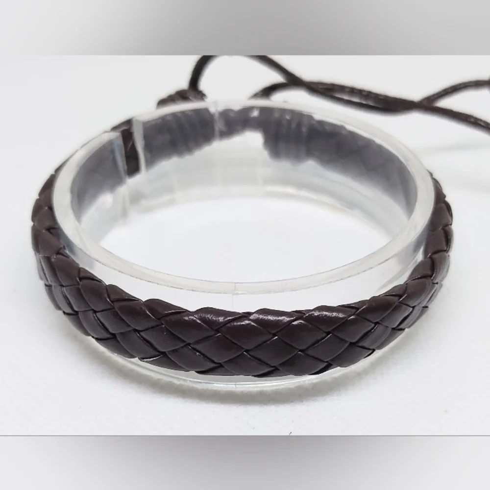 Men's bracelet Leather Braided‎ Brown New f36